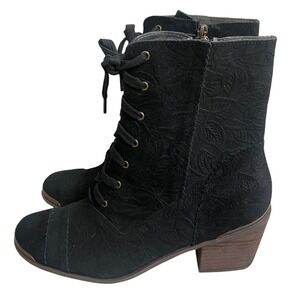 Joyfolie Bonnie Lace Ankle Boots Booties Black Suede Embossed Lace Up Zipper 9.5